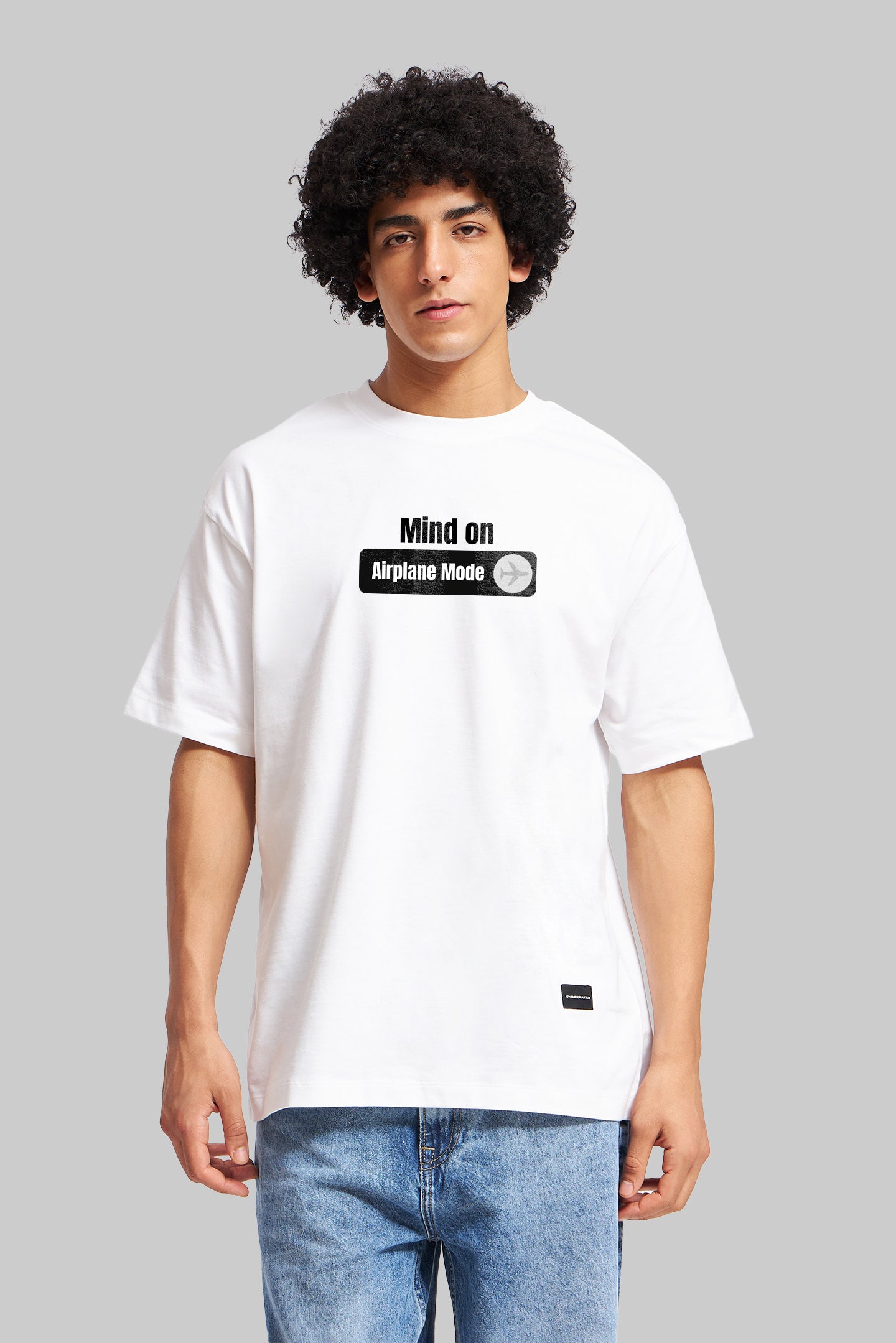 Airplane Mode White Oversized Fit T-Shirt Men Pic 1