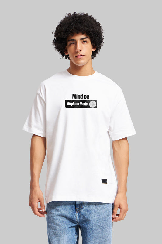 Airplane Mode White Oversized Fit T-Shirt Men Pic 1