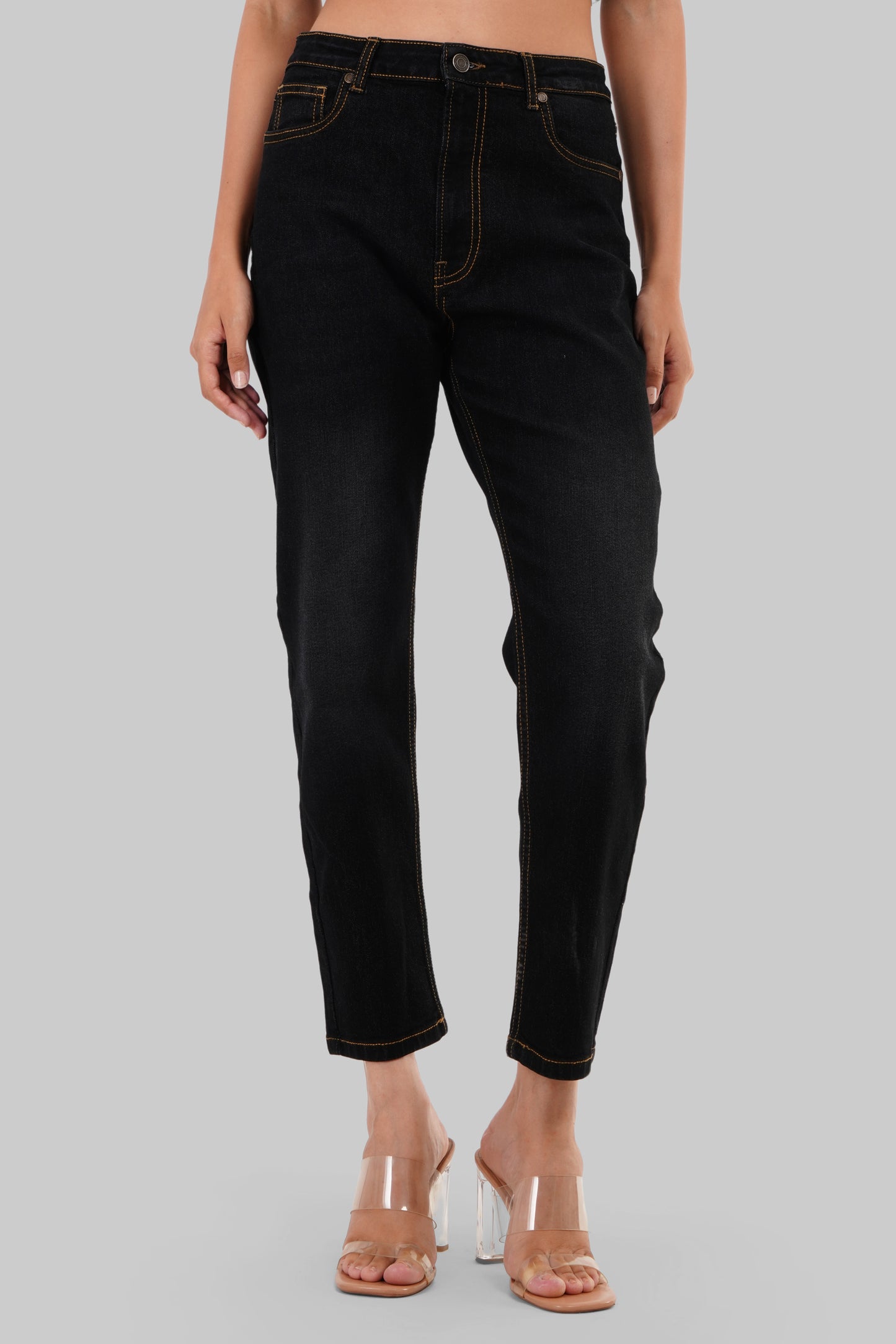 Black High Rise Mom Fit Women Jeans Pic 1