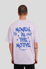 Money Is The Motive Lilac Printed T Shirt Men Oversized Fit With Front And Back Design Pic 2