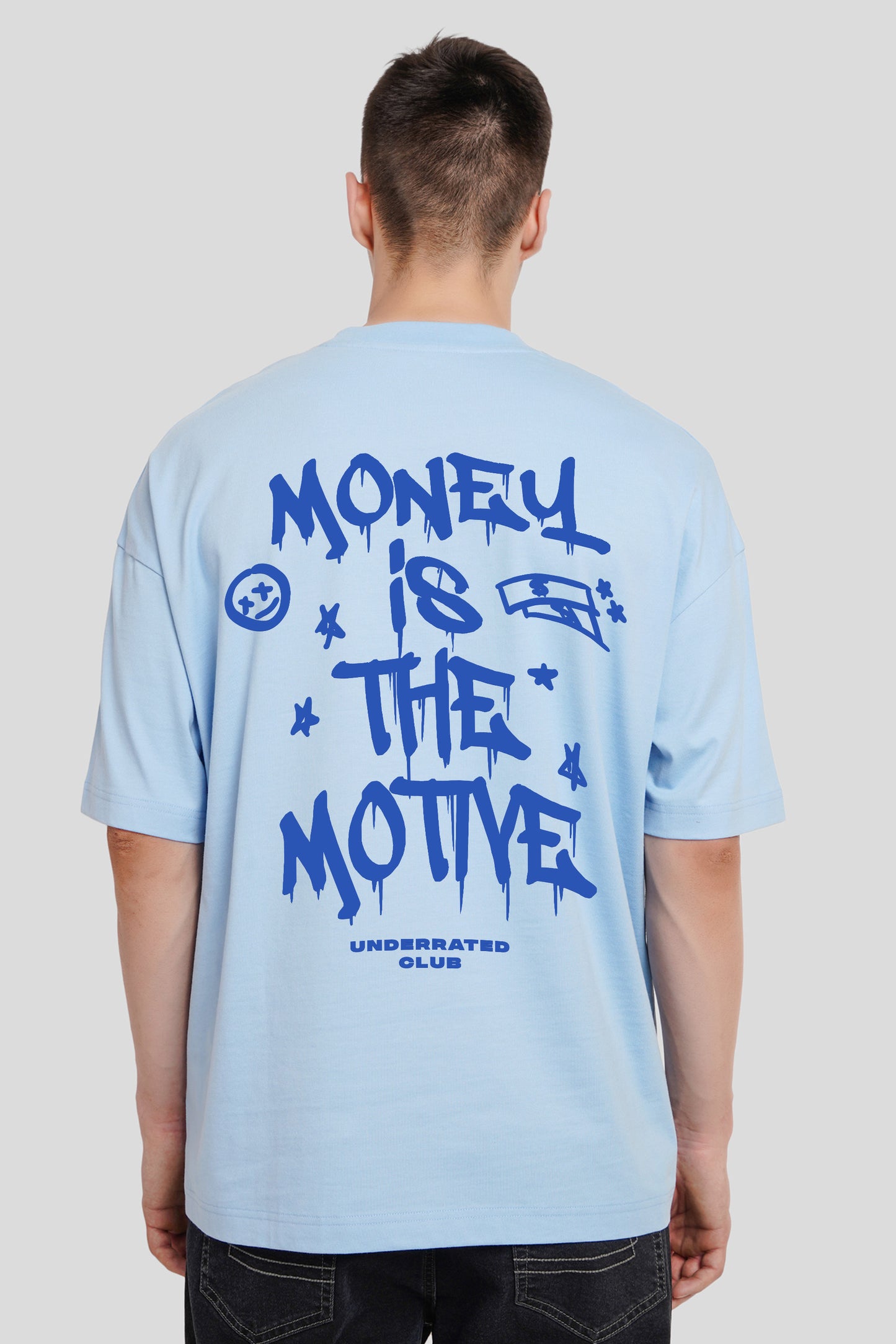 Money Is The Motive Powder Blue Printed T-Shirt