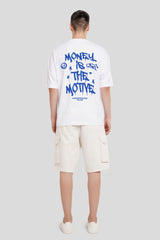 Money Is The Motive White Printed T-Shirt Men Baggy Fit