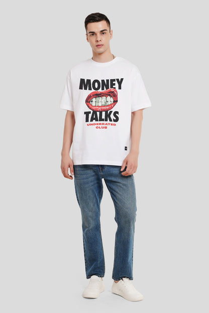 Money Talks White Printed T-Shirt Men Oversized Fit