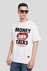 Money Talks White Printed T-Shirt Men Oversized Fit