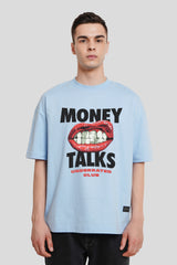 Money Talks Powder Blue Printed T-Shirt