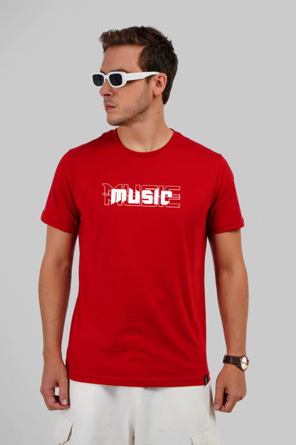 Music Typographic Red Regular Fit T-Shirt Men Pic 1