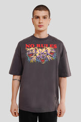 No Rules Dark Grey Printed T Shirt Men Baggy Fit With Front Design Pic 1