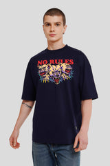 No Rules Navy Blue Printed T Shirt Men Baggy Fit With Front Design Pic 1