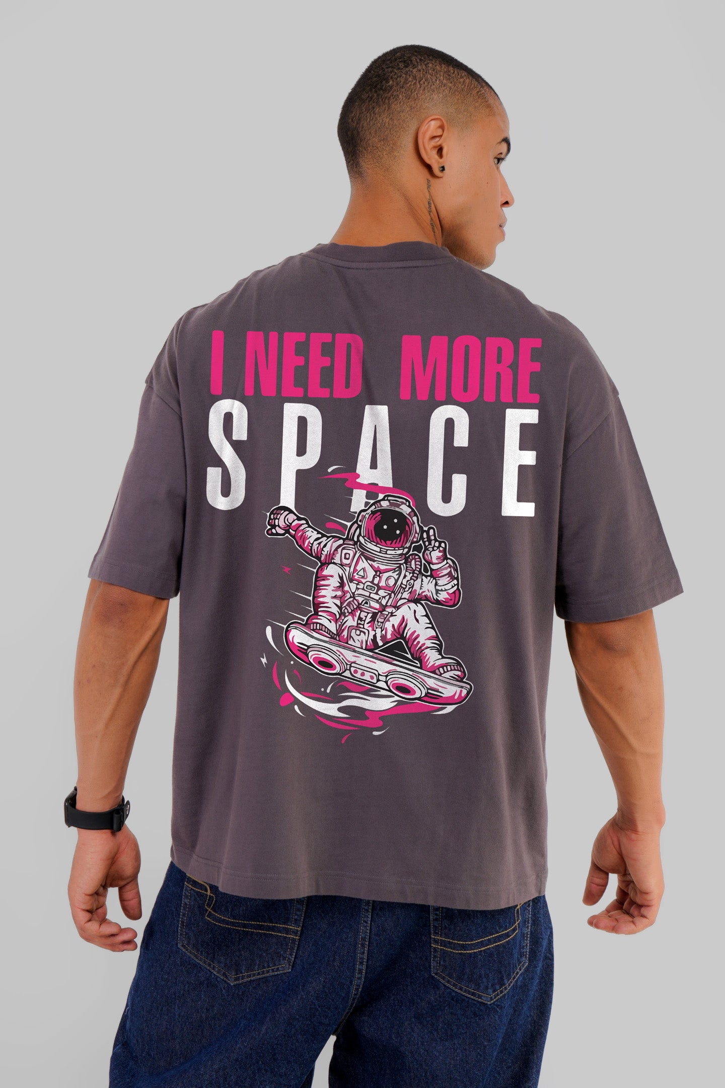 Astronaut Space Dark Grey Baggy Fit T-Shirt Men