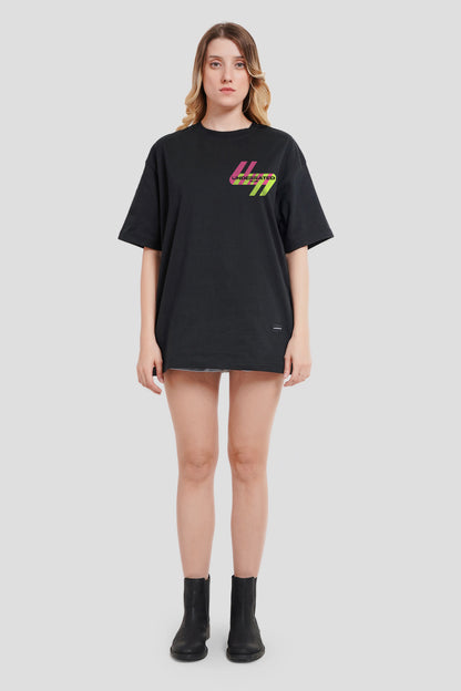 Neon Pocket Black Printed T Shirt Women Oversized Fit With Front Design Pic 2