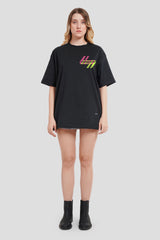 Neon Pocket Black Printed T Shirt Women Oversized Fit With Front Design Pic 2