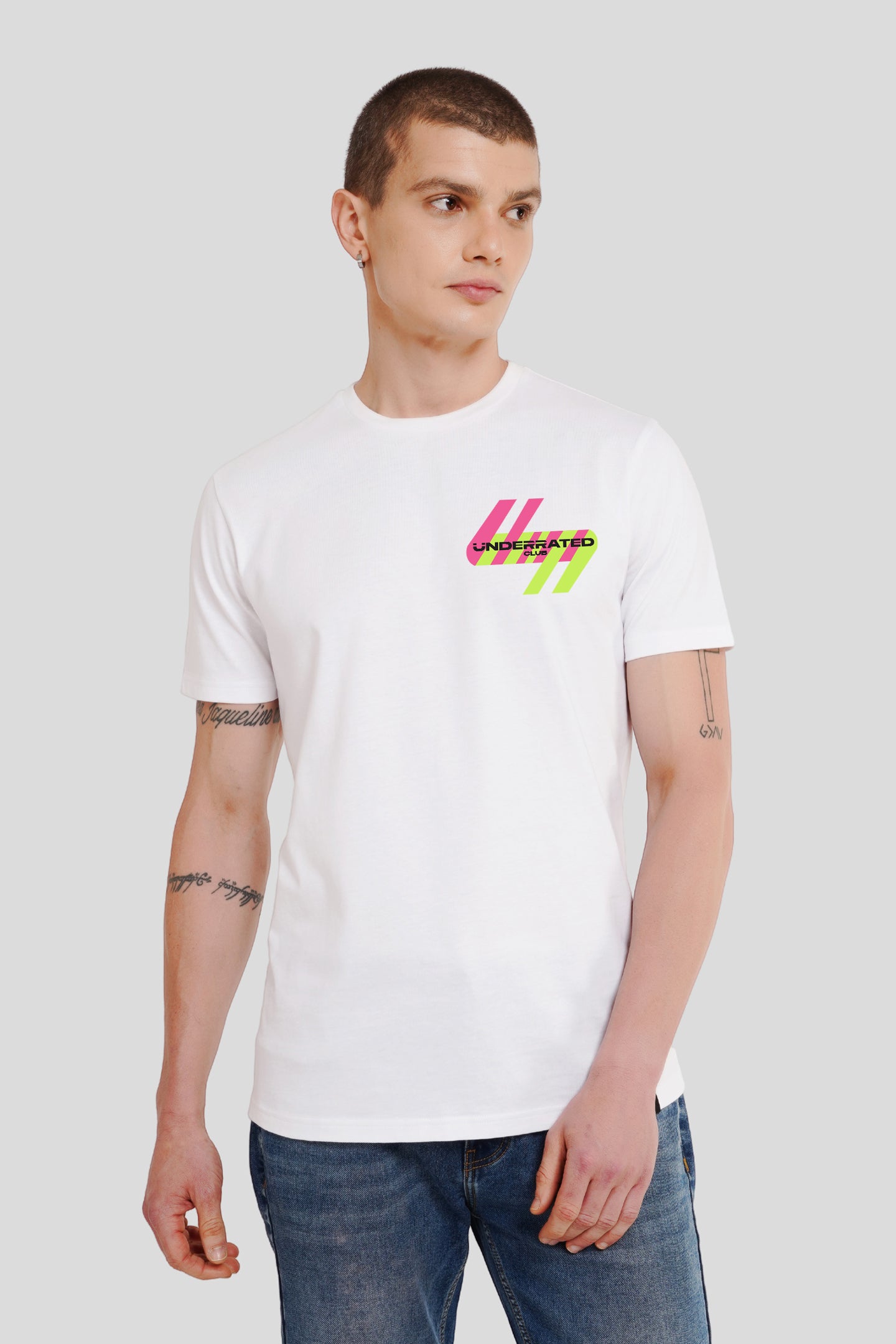 Neon Pocket White Printed T-Shirt