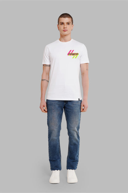 Neon Pocket White Printed T-Shirt