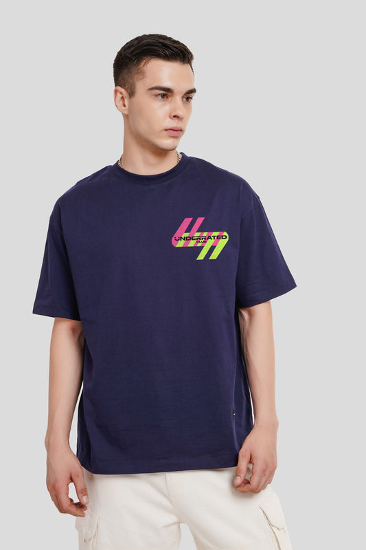 Neon Pocket Navy Blue Printed T-Shirt