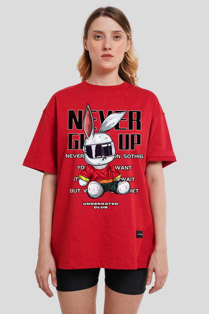 Never Give Up Red Printed T-Shirt Women Oversized Fit