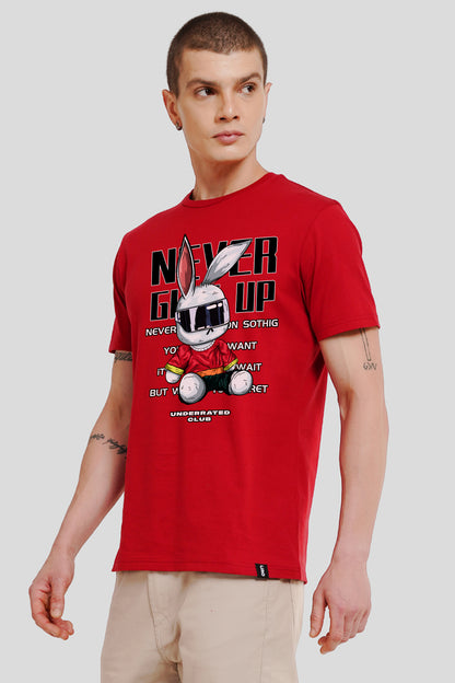 Never Give Up Red Printed T Shirt Men Regular Fit With Front Design Pic 1