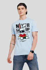 Never Give Up Powder Blue Printed T-Shirt