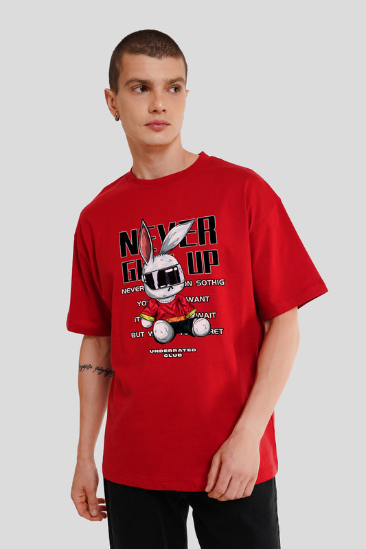 Never Give Up Red Printed T-Shirt Men Oversized Fit