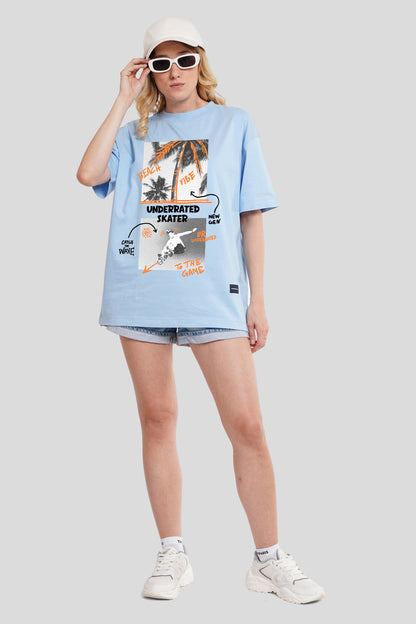 New Gen Vibe Powder Blue Printed T-Shirt Women Oversized Fit