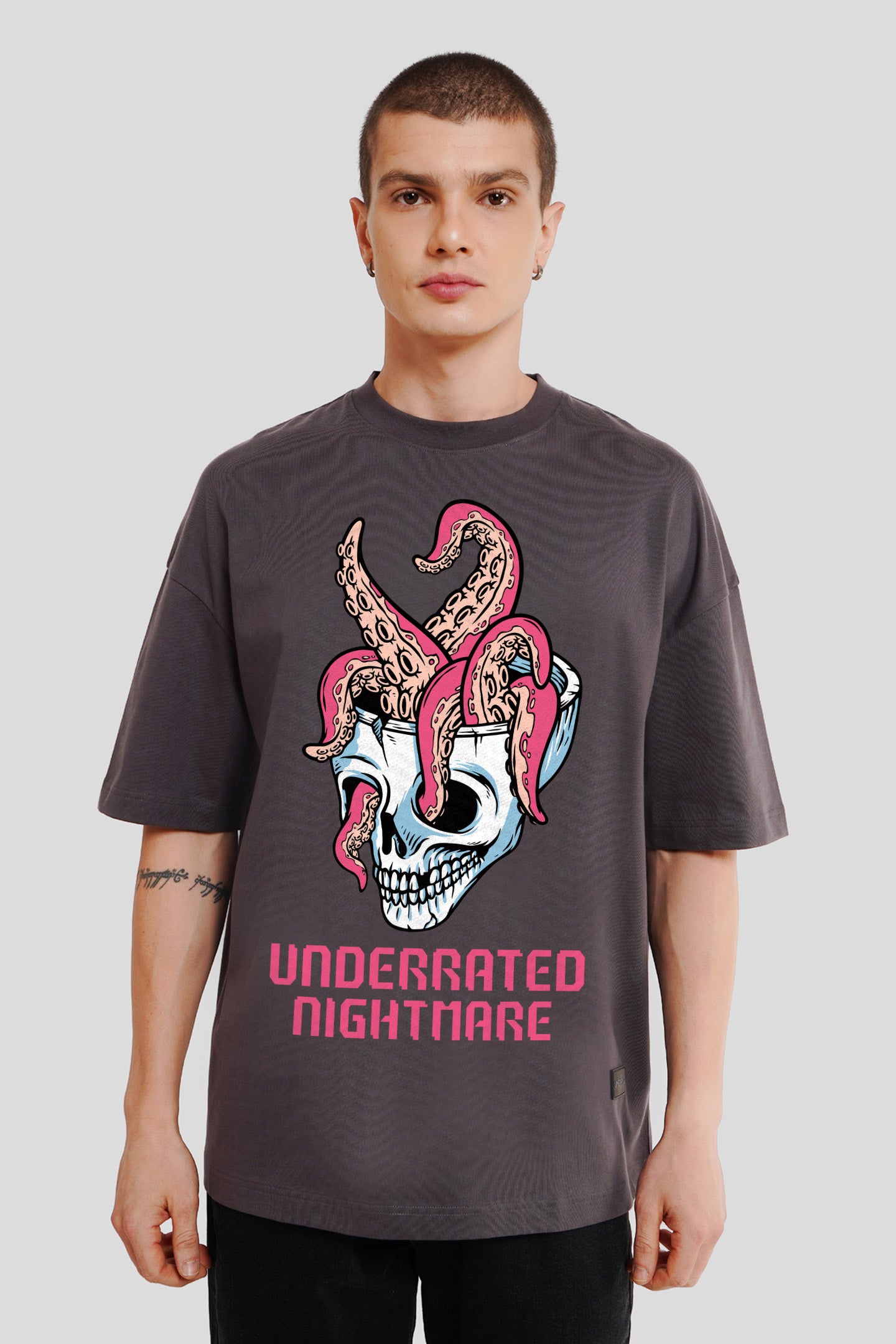 Nightmare Dark Grey Printed T-Shirt