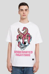 Nightmare White Printed T Shirt Men Oversized Fit With Front Design Pic 1