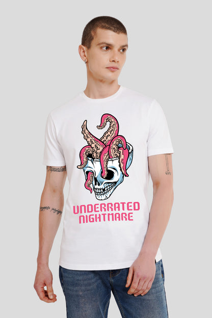 Nightmare White Printed T Shirt Men Regular Fit With Front Design Pic 1