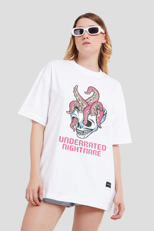 Nightmare White Printed T-Shirt Women Oversized Fit