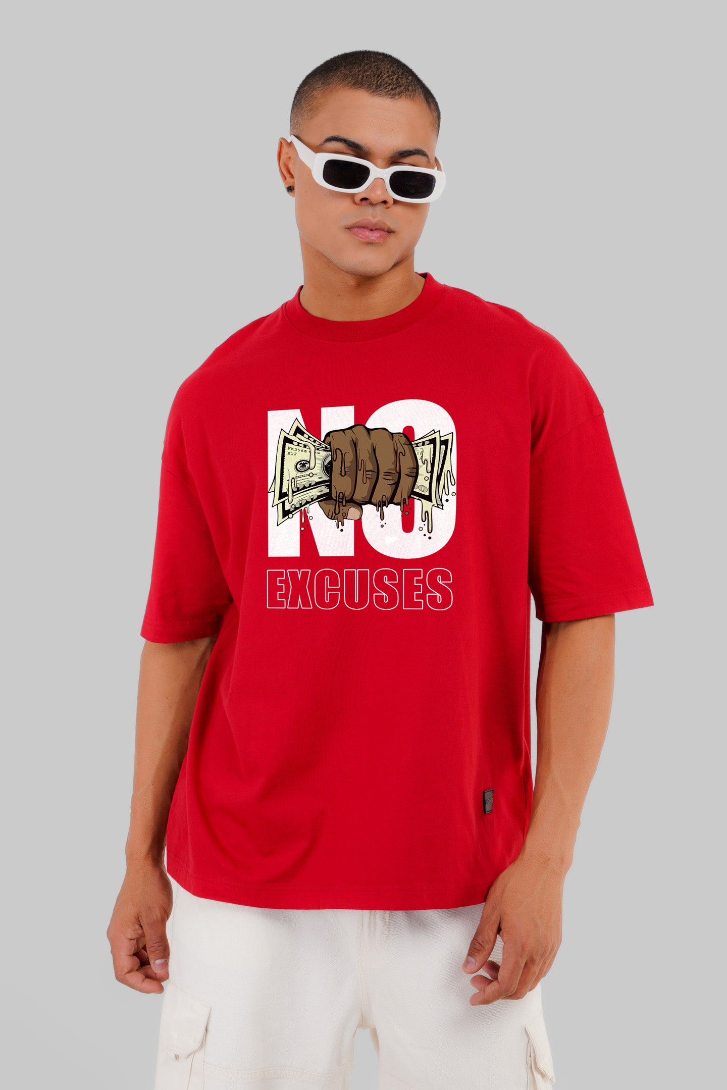 No Excuse No Cash Red Baggy Fit T-Shirt Men