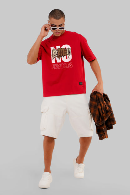 No Excuse No Cash Red Baggy Fit T-Shirt Men