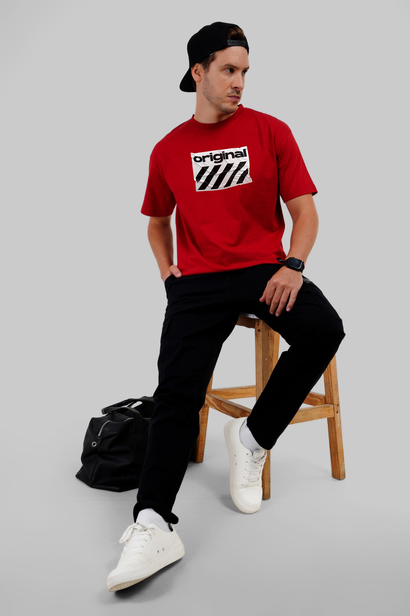 Original Graphic Printed Red Oversized Fit T-Shirt Men Pic 4