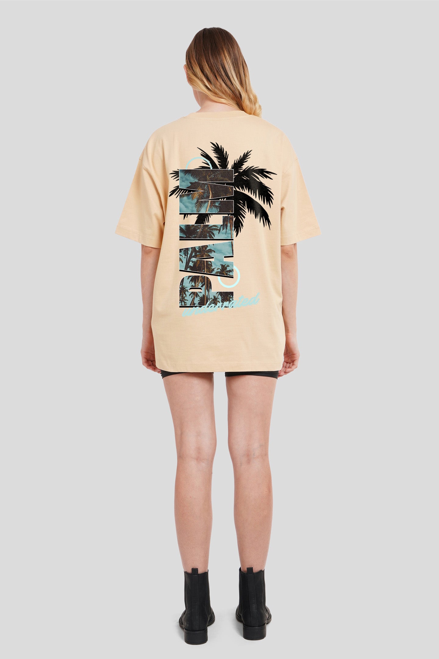 Palm Beige Oversized Fit T-Shirt Women Pic 1