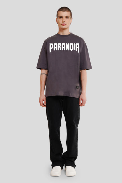 Paranoia Dark Grey Printed T Shirt Men Baggy Fit With Front And Back Design Pic 4