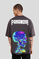 Paranoia Dark Grey Printed T Shirt Men Baggy Fit With Front And Back Design Pic 2