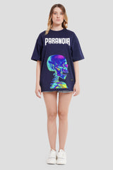 Paranoia Navy Blue Printed T-Shirt Women Oversized Fit