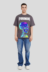 Paranoia Dark Grey Printed T Shirt Men Oversized Fit With Front And Back Design Pic 4