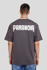 Paranoia Dark Grey Printed T Shirt Men Oversized Fit With Front And Back Design Pic 2