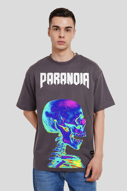 Paranoia Dark Grey Printed T Shirt Men Oversized Fit With Front And Back Design Pic 1