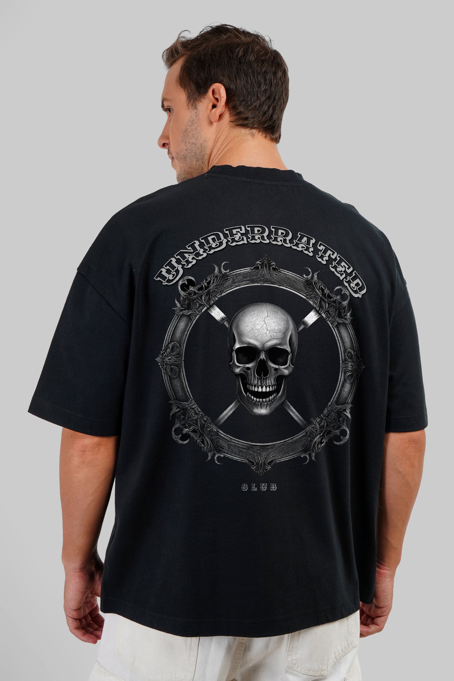 Underrated Skull Black Baggy Fit T-Shirt Men Pic 1