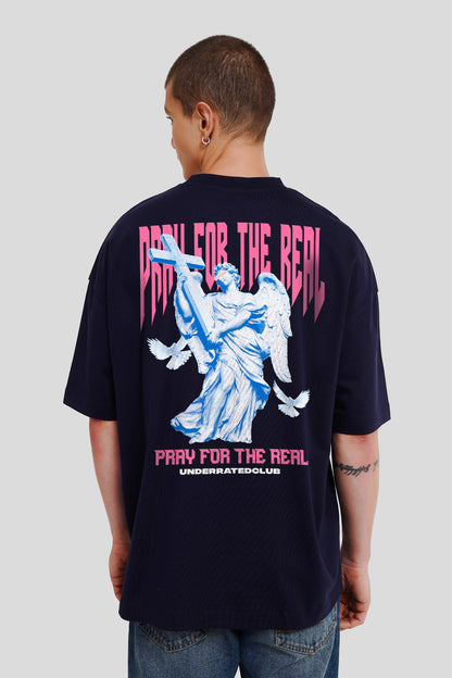 Pray For The Real Navy Blue Printed T Shirt Men Baggy Fit Design Pic 1