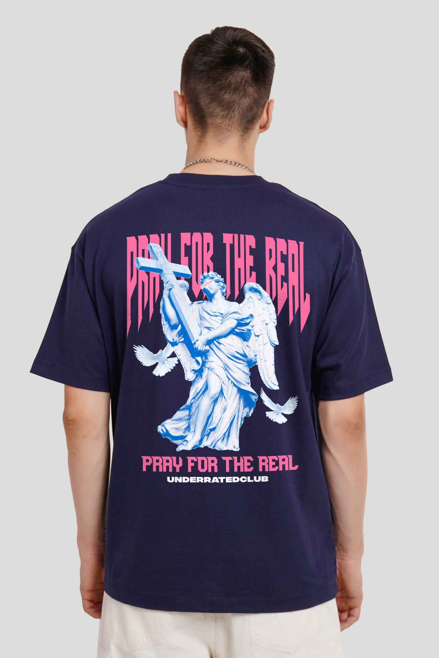 Pray For The Real Navy Blue Printed T-Shirt