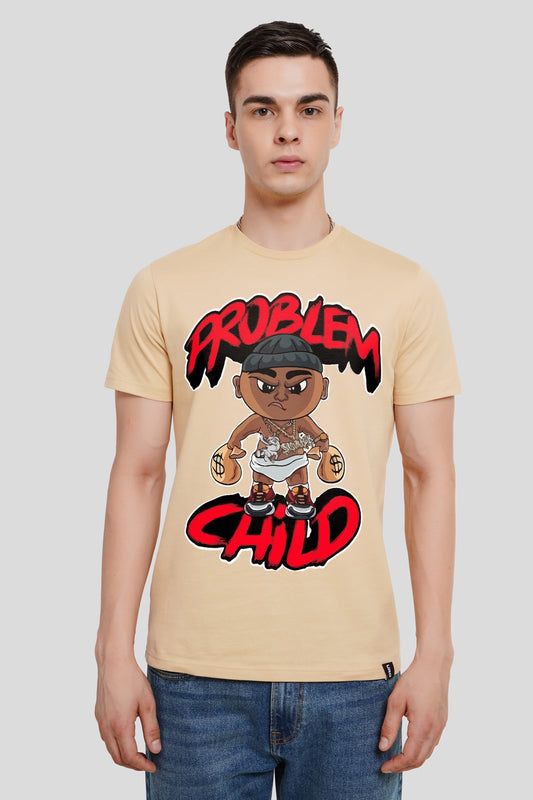 Problem Child Beige Regular Fit T-Shirt Men