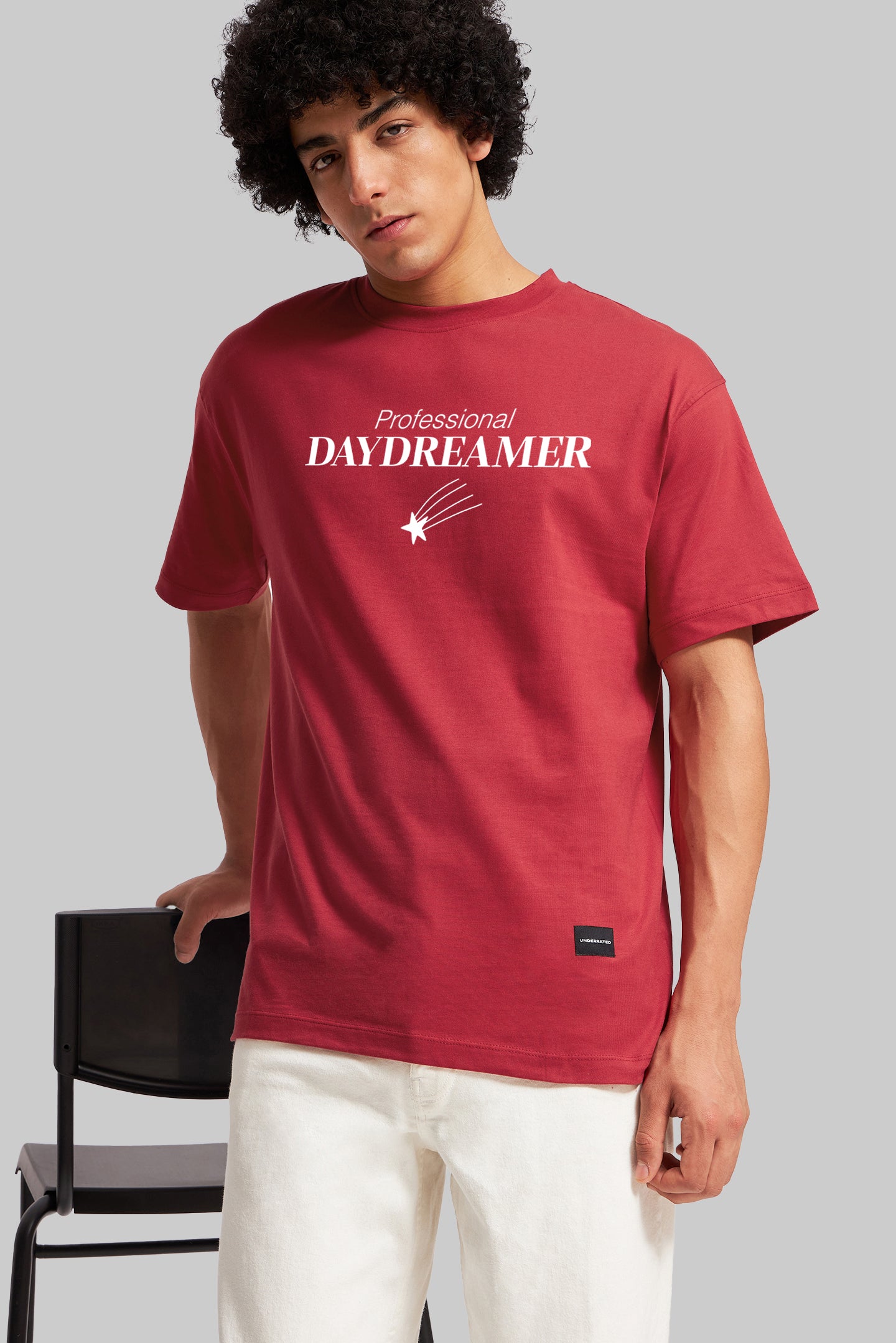 Day Dreamer Red Oversized Fit T-Shirt Men Pic 3