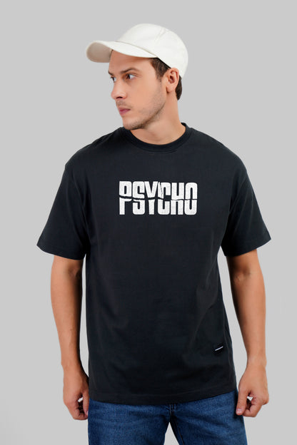 Psycho Typographic Black Oversized Fit T-Shirt Men Pic 2