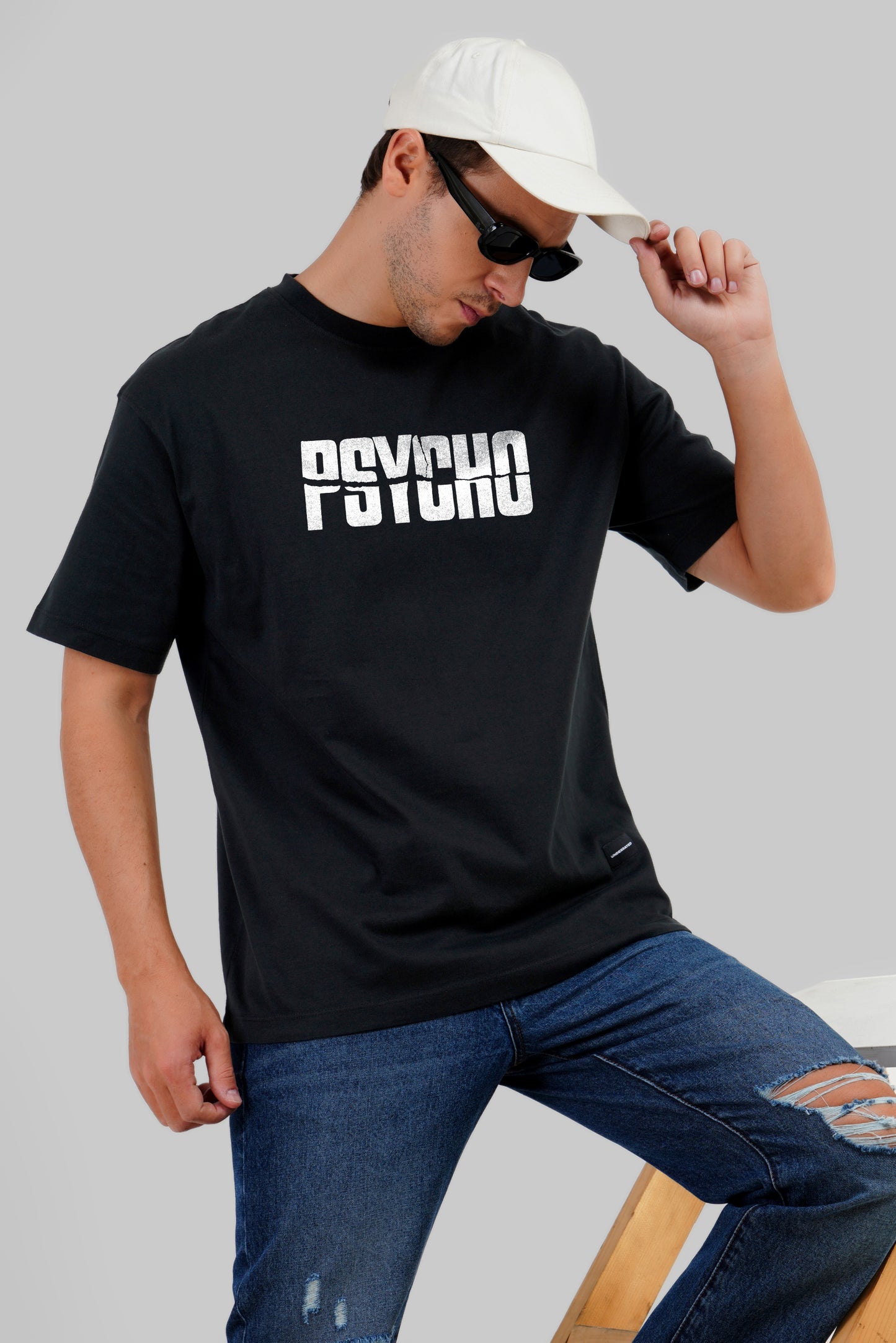 Psycho Typographic Black Oversized Fit T-Shirt Men Pic 1