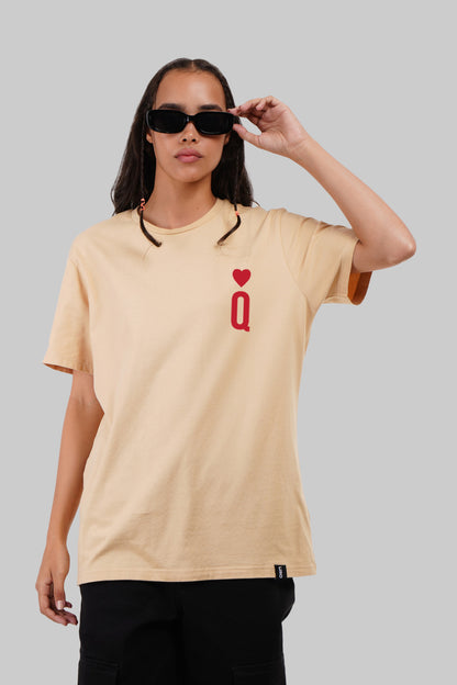 Queen of Hearts Beige Boyfriend Fit T-Shirt Women Pic 1