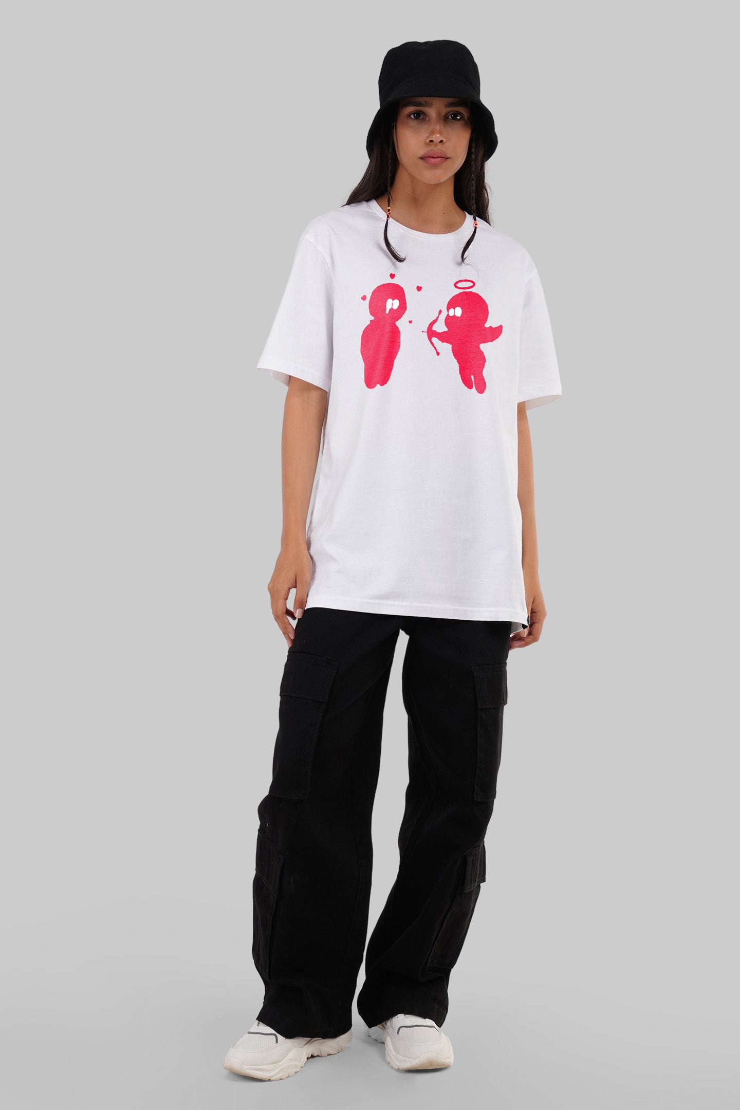 Red Cupid White Boyfriend Fit T-Shirt Women Pic 4