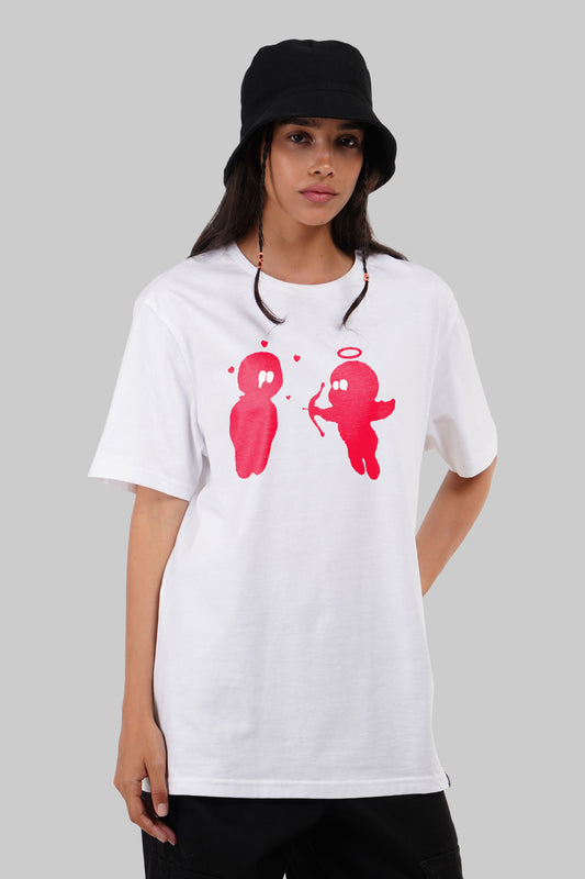 Red Cupid White Boyfriend Fit T-Shirt Women Pic 1