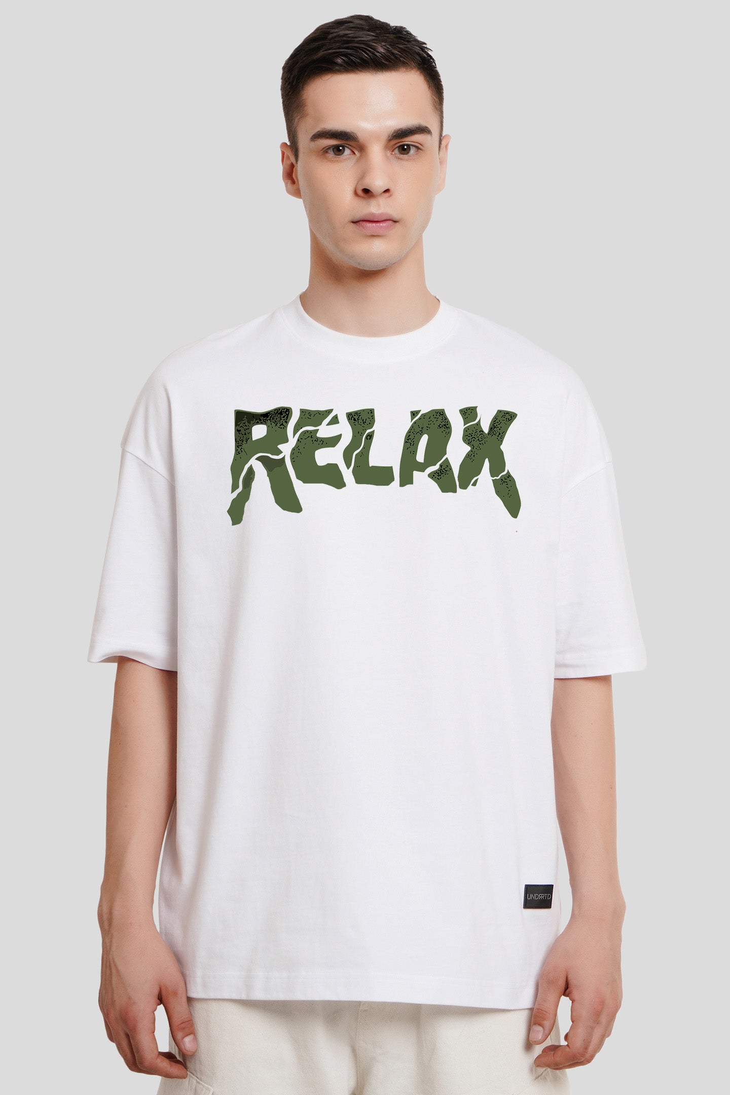 Relax White Printed T Shirt Men Baggy Fit With Front And Back Design Pic 1