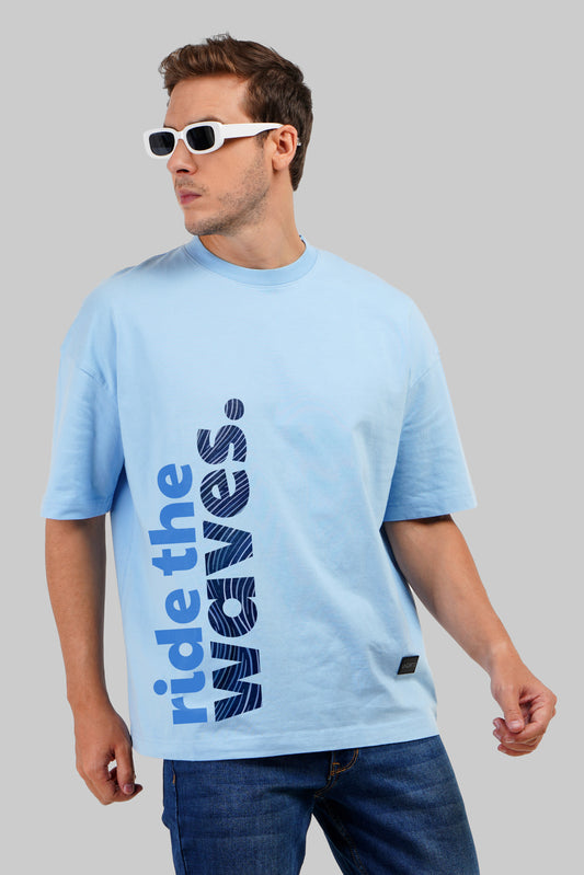 Ride The Waves Sky Blue Baggy Fit T-Shirt Men Pic 1