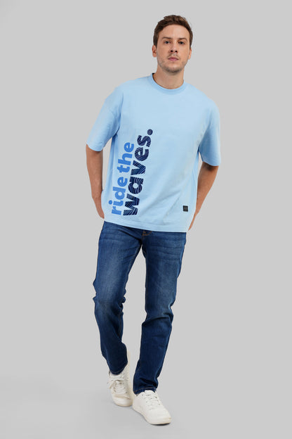 Ride The Waves Sky Blue Baggy Fit T-Shirt Men Pic 4